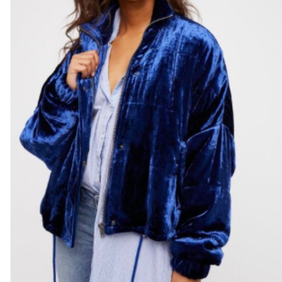 Free People Jackets & Blazers - Blue velvet free people bomber jacket